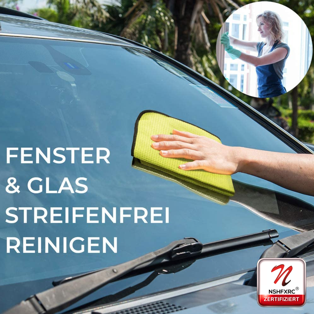 2er Pack Mr. Blubber Microfasertuch für Fenster, Waffeltuch, Wassermagnet / Glastuch zur Autopflege